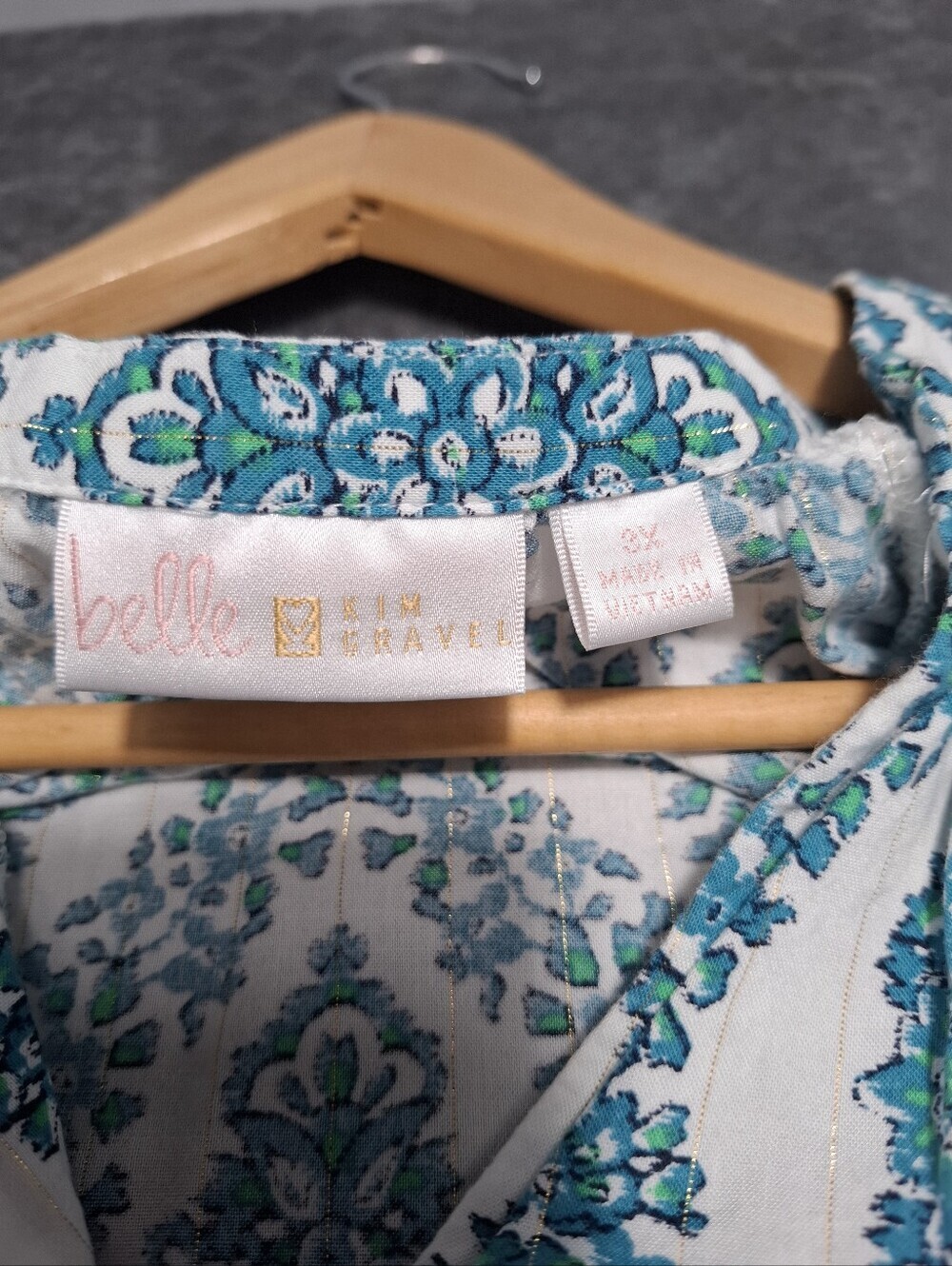 Belle by Kim Gravel Floral Ikat Blouson Tunic Sleeve Lightweight Blouse 3X Boho - Picture 11 of 12